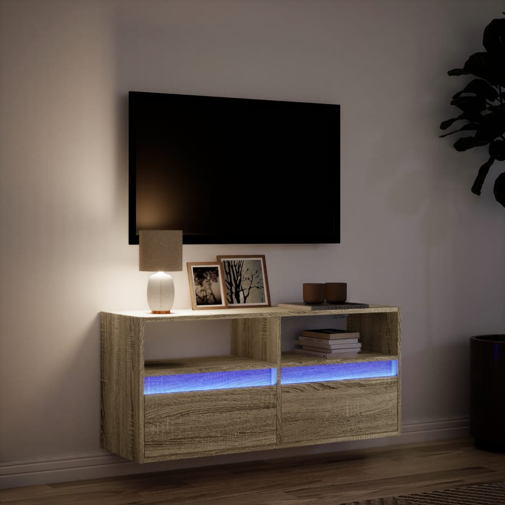 Meuble TV mural avec éclairage LED Chêne Sonoma 100x31x45 cm