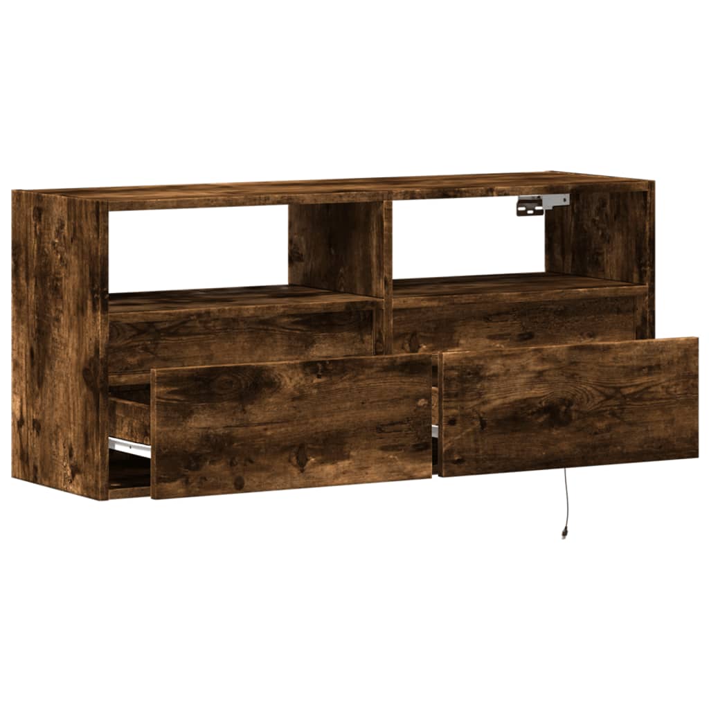 TV-Wandschrank mit LED-Beleuchtung Räuchereiche 100x31x45 cm