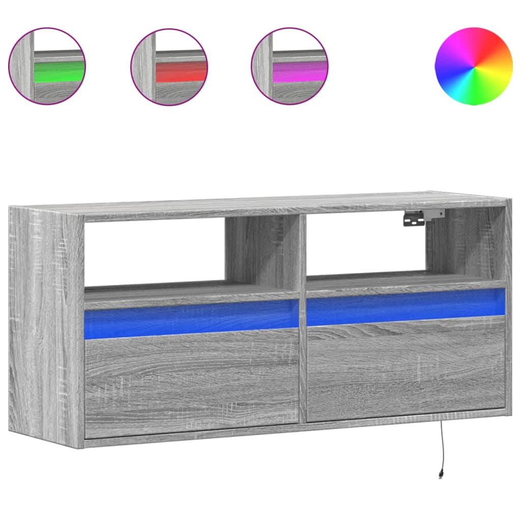 Meuble TV mural avec éclairage LED Gris Sonoma 100x31x45 cm