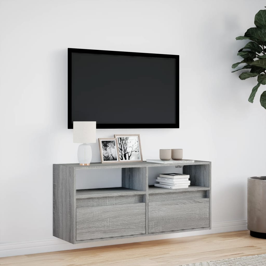 Meuble TV mural avec éclairage LED Gris Sonoma 100x31x45 cm