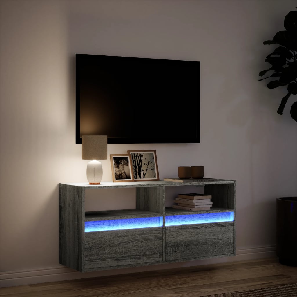 Meuble TV mural avec éclairage LED Gris Sonoma 100x31x45 cm