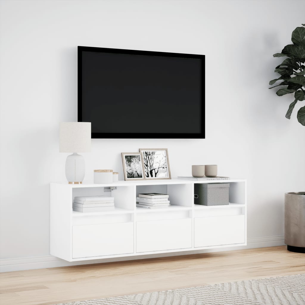 Meuble TV mural avec éclairage LED blanc 130x31x45 cm