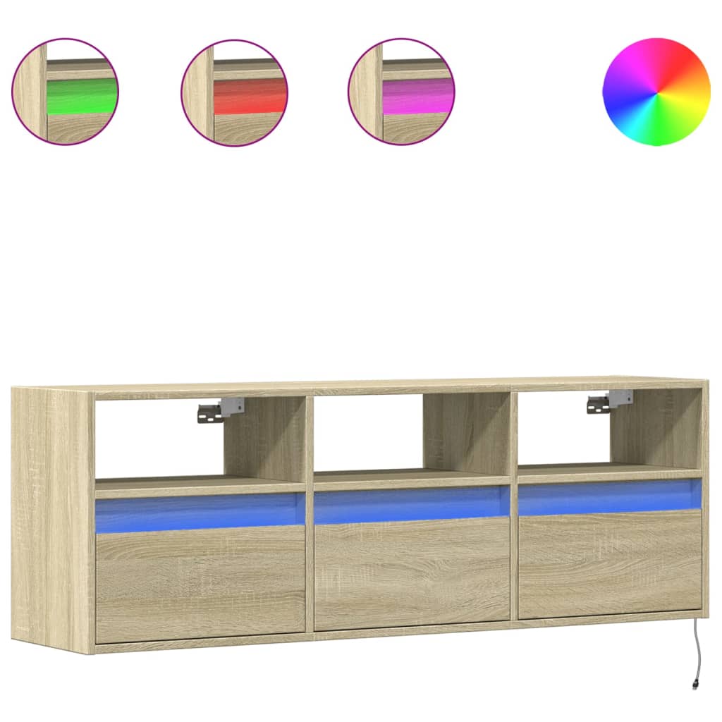 Meuble TV mural avec éclairage LED Chêne Sonoma 130x31x45 cm