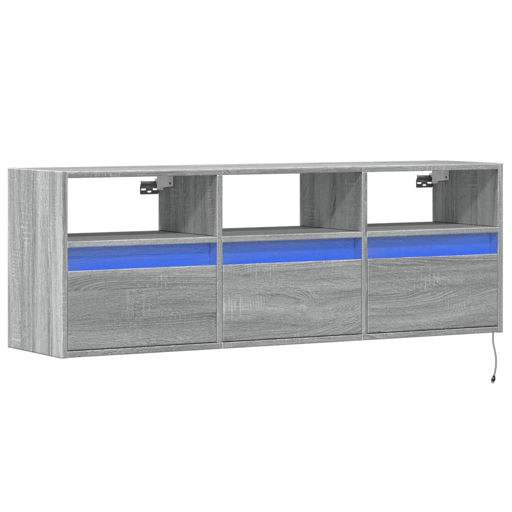 TV-Wandschrank mit LED-Beleuchtung Grau Sonoma 130x31x45 cm