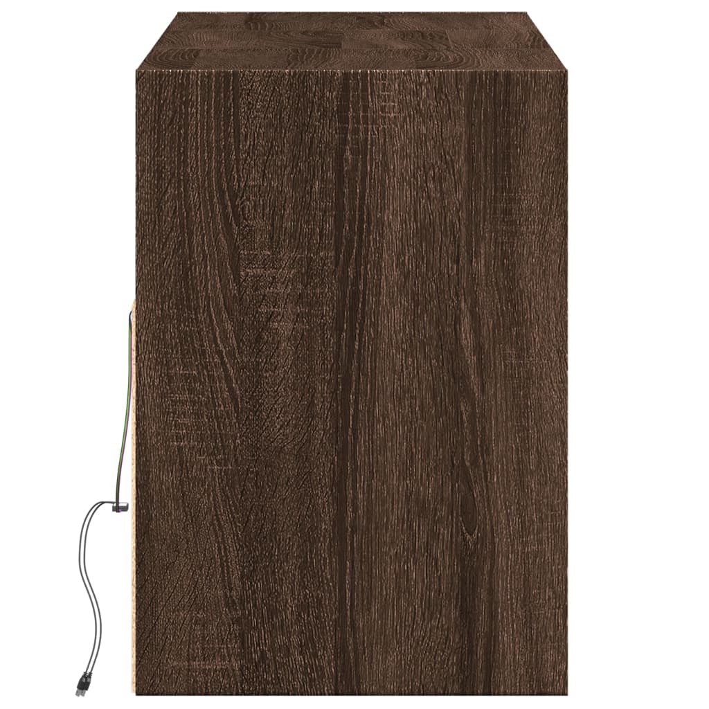 Meuble TV mural éclairage LED aspect chêne marron 130x31x45 cm