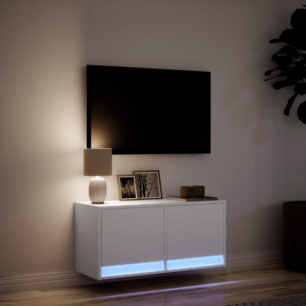 Meuble TV mural avec éclairage LED blanc 80x31x38 cm