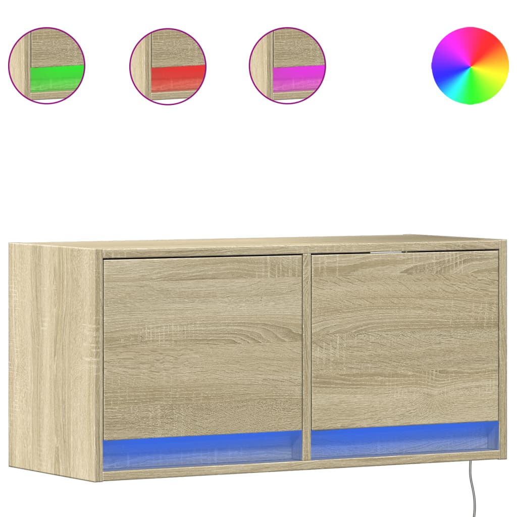 TV-Wandschrank mit LED-Beleuchtung Sonoma-Eiche 80x31x38 cm