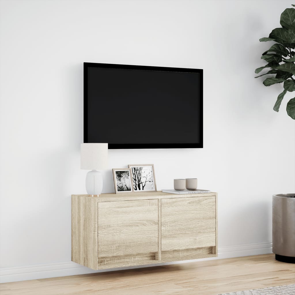 Meuble TV mural avec éclairage LED Chêne Sonoma 80x31x38 cm