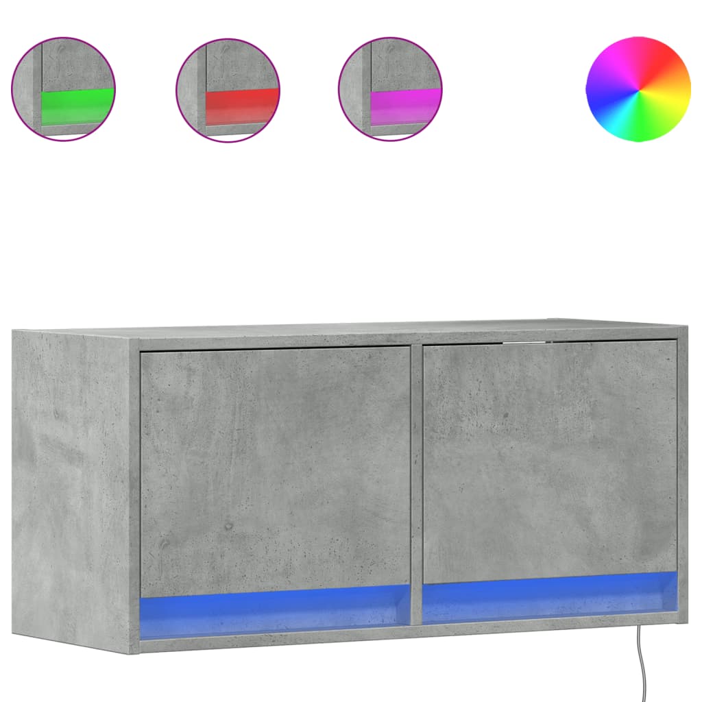 Meuble TV mural avec éclairage LED gris béton 80x31x38 cm