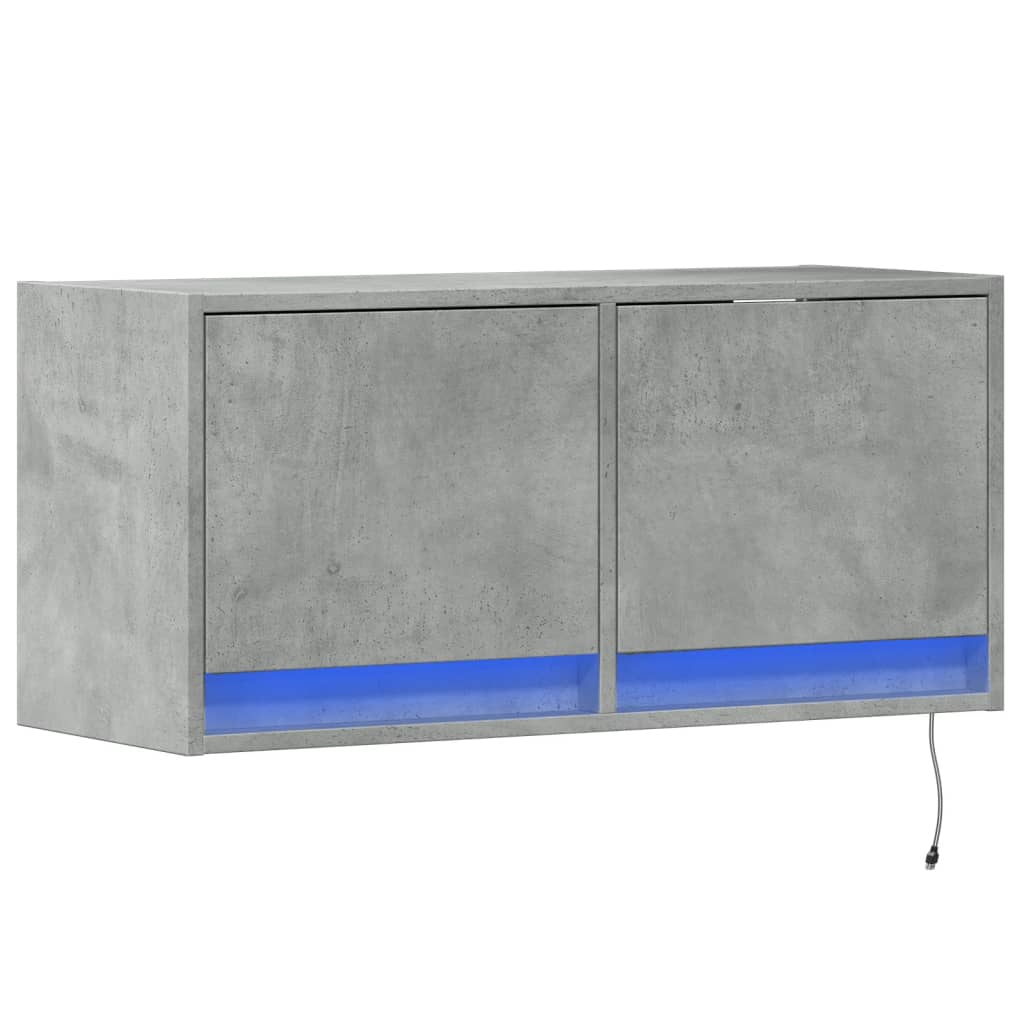 Meuble TV mural avec éclairage LED gris béton 80x31x38 cm