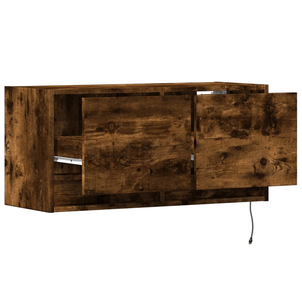 TV-Wandschrank mit LED-Beleuchtung Räuchereiche 80x31x38 cm