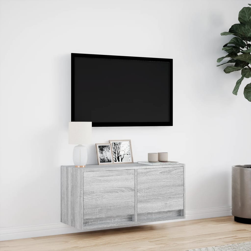 Meuble TV mural avec éclairage LED Gris Sonoma 80x31x38 cm