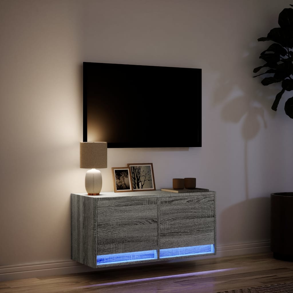 Meuble TV mural avec éclairage LED Gris Sonoma 80x31x38 cm