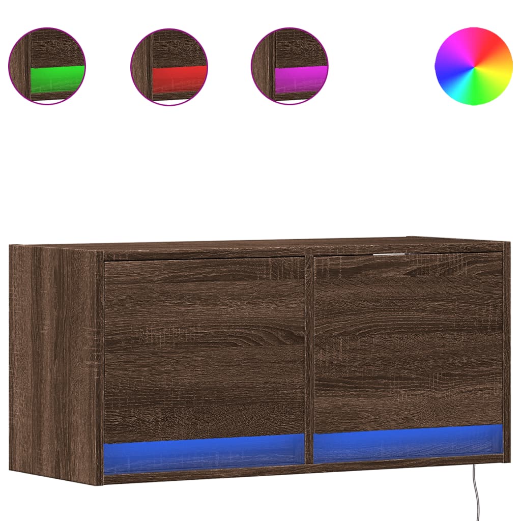 TV-Wandschrank mit LED-Leuchten Braun Eichen-Optik 80x31x38 cm