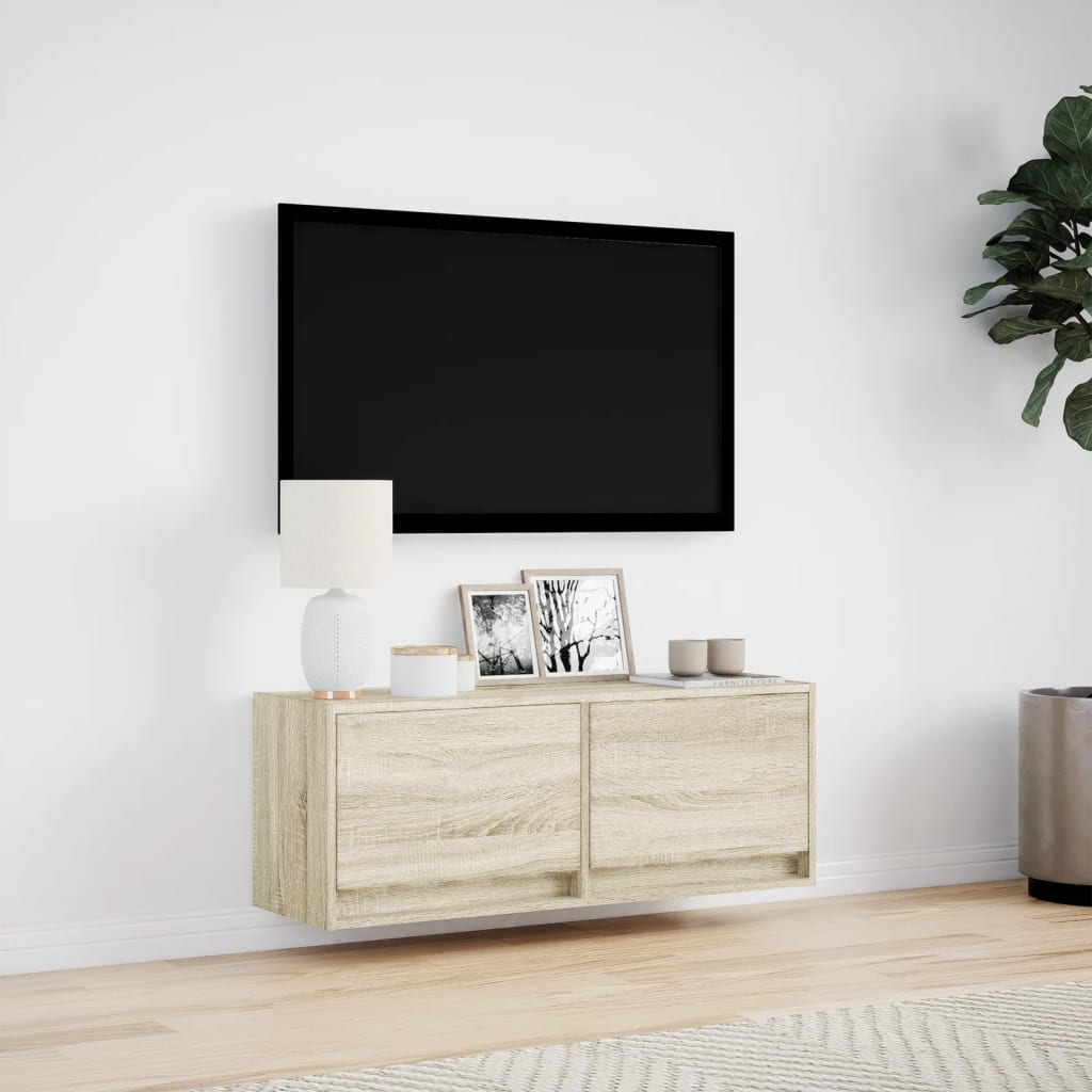 Meuble TV mural avec éclairage LED Chêne Sonoma 100x31x35 cm