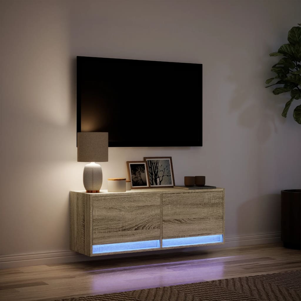 Meuble TV mural avec éclairage LED Chêne Sonoma 100x31x35 cm