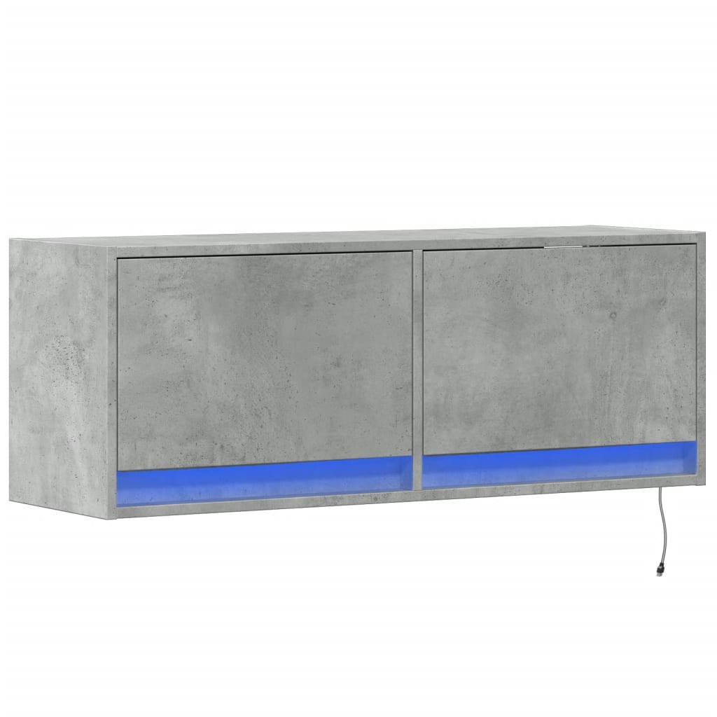 Meuble TV mural avec éclairage LED gris béton 100x31x35 cm