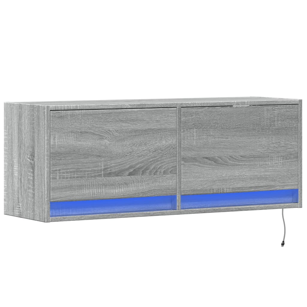 Meuble TV mural avec éclairage LED Gris Sonoma 100x31x35 cm