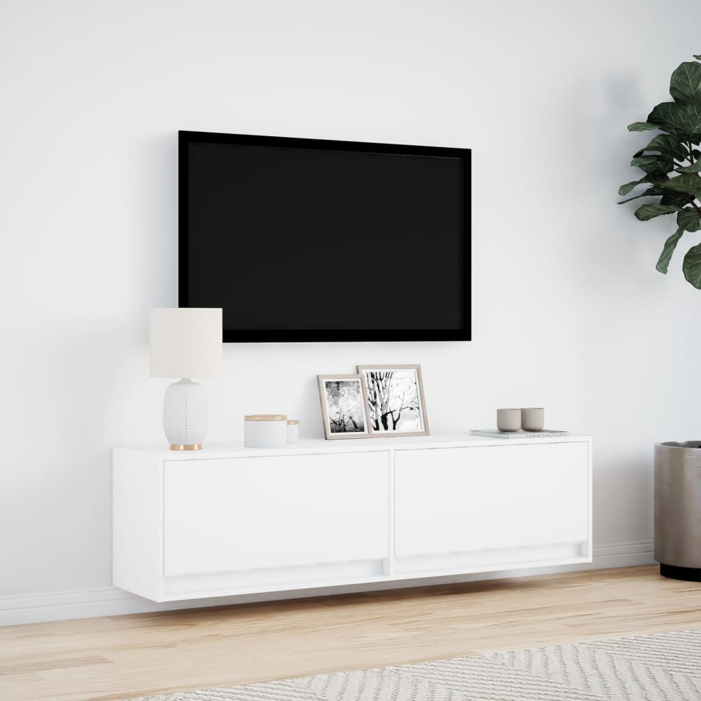 Meuble TV mural avec éclairage LED blanc 140x31x38 cm