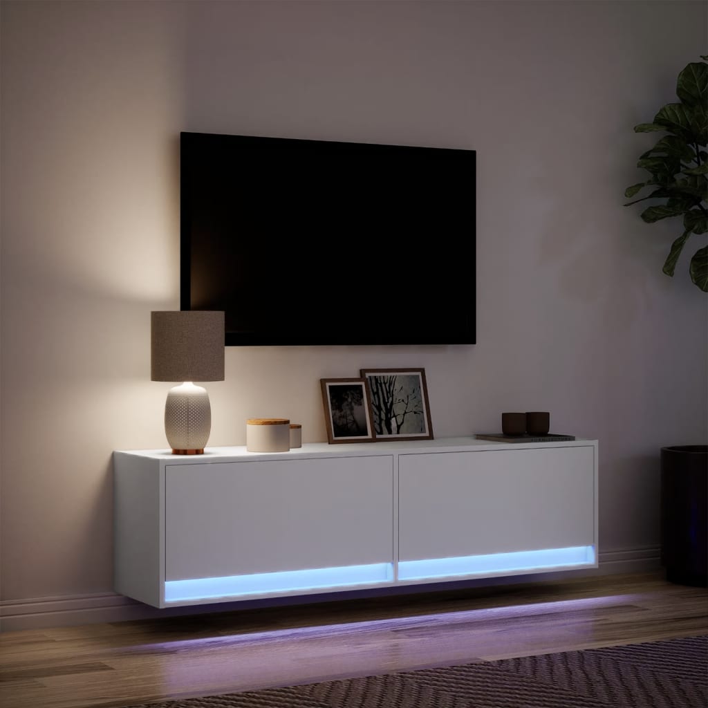 Meuble TV mural avec éclairage LED blanc 140x31x38 cm