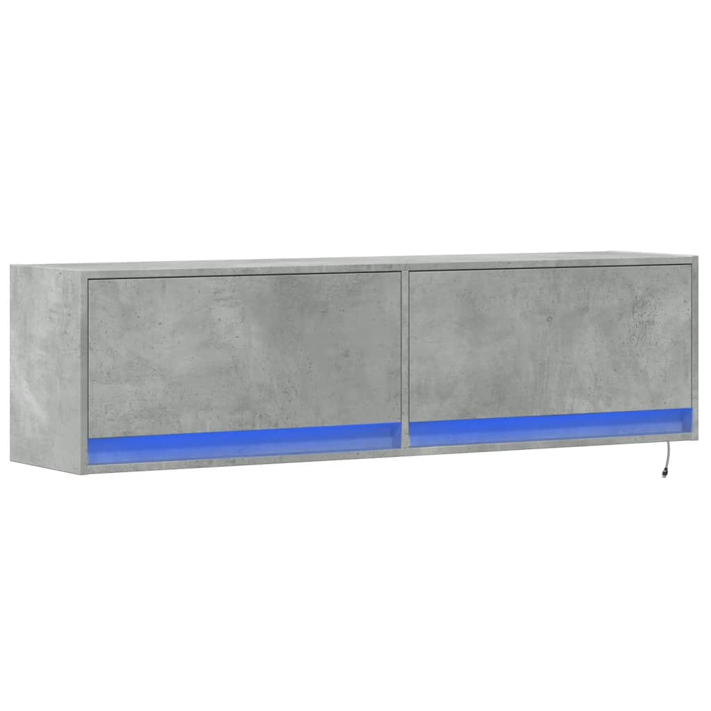 Meuble TV mural avec éclairage LED gris béton 140x31x38 cm