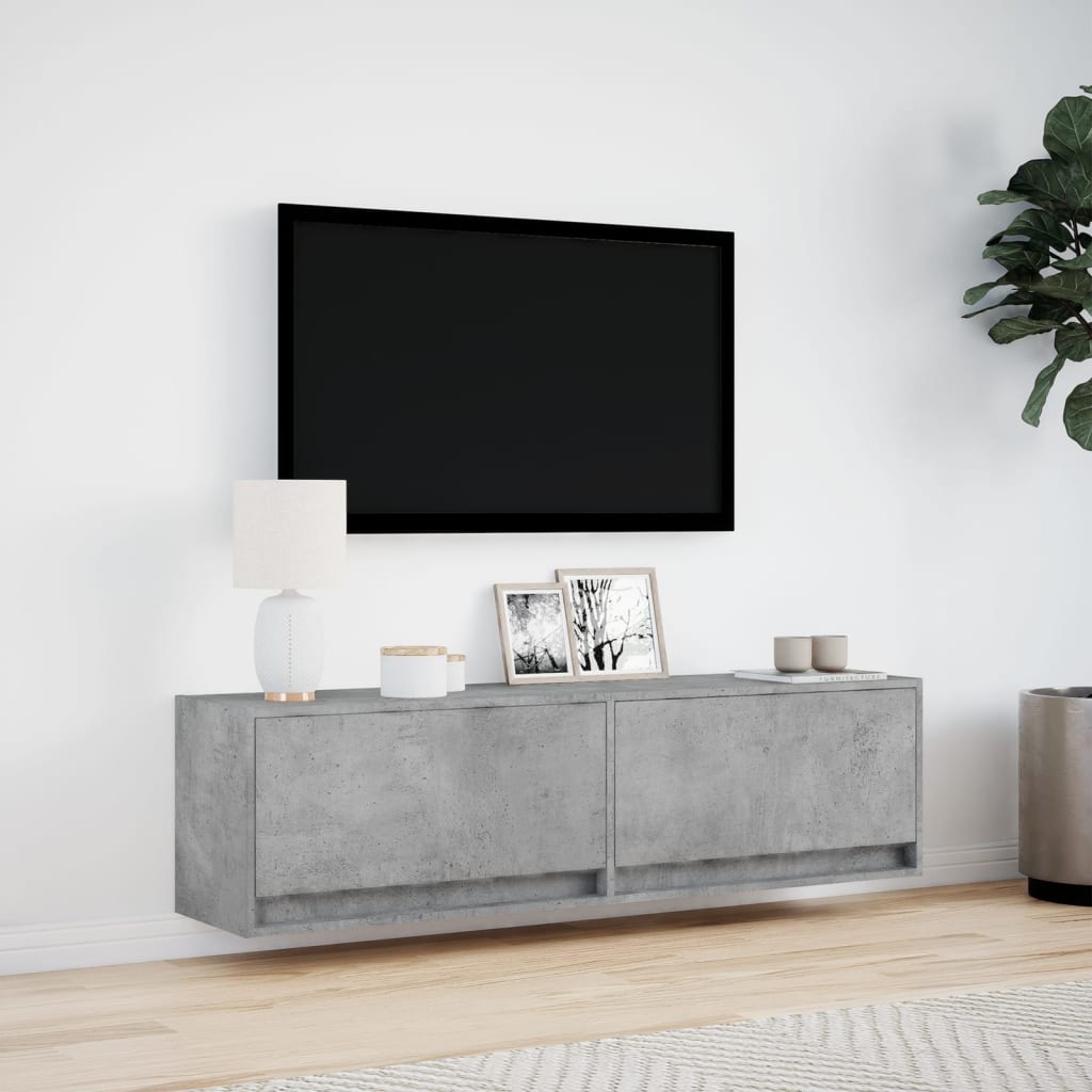 Meuble TV mural avec éclairage LED gris béton 140x31x38 cm