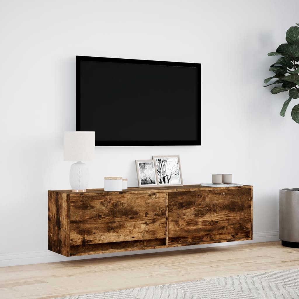 TV-Wandschrank mit LED-Beleuchtung Räuchereiche 140x31x38 cm