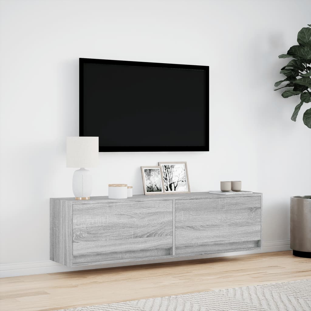 Meuble TV mural avec éclairage LED Gris Sonoma 140x31x38 cm