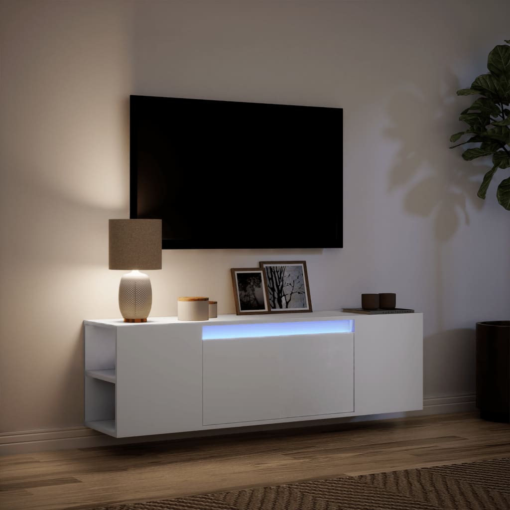 Meuble TV mural avec éclairage LED blanc 135x31x39,5 cm