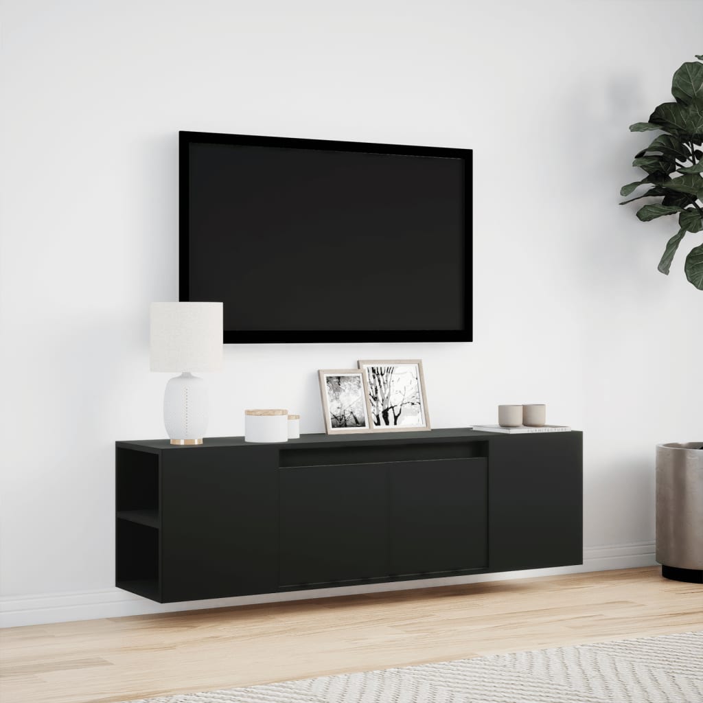 Meuble TV mural avec éclairage LED noir 135x31x39,5 cm