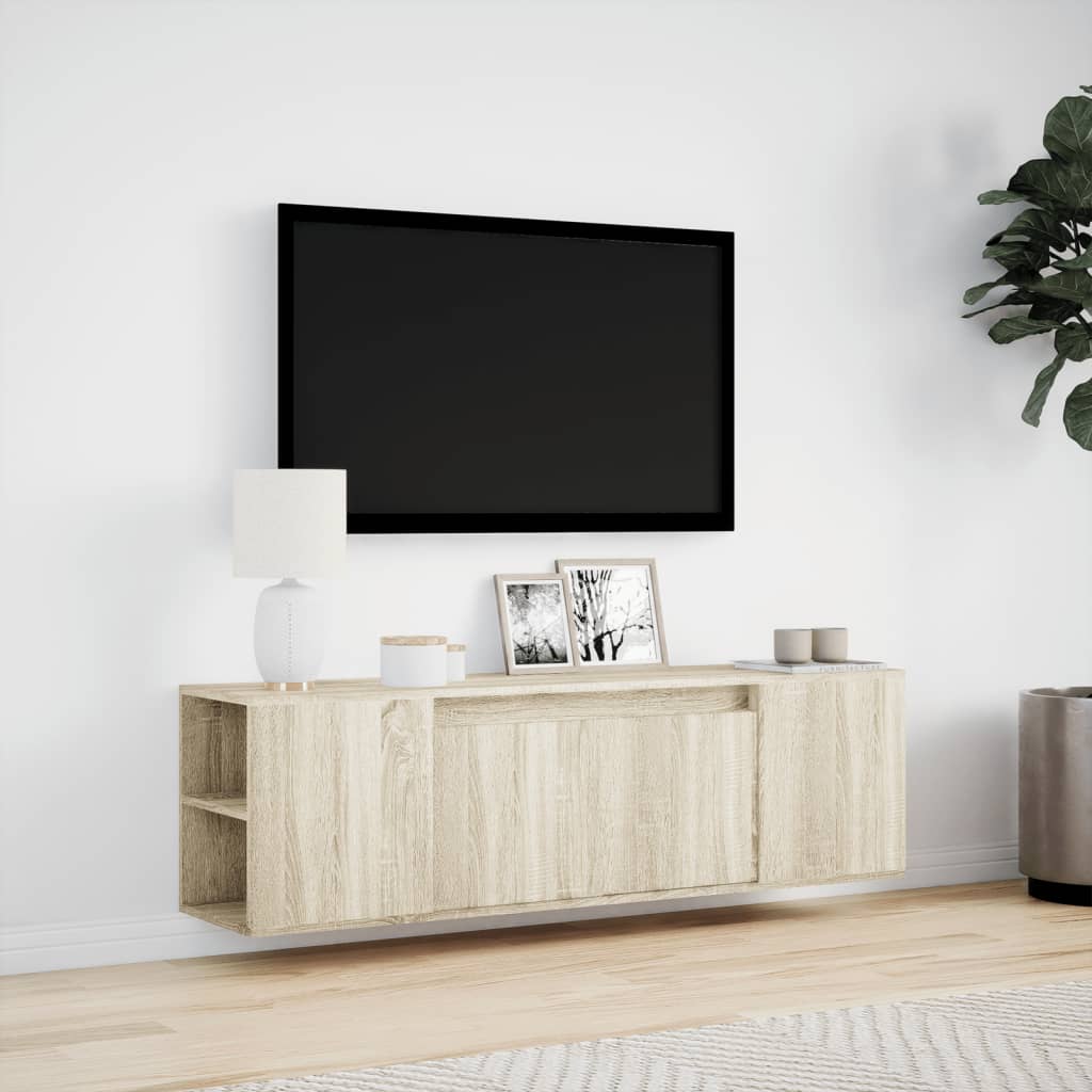 Meuble TV mural avec éclairage LED Chêne Sonoma 135x31x39,5 cm