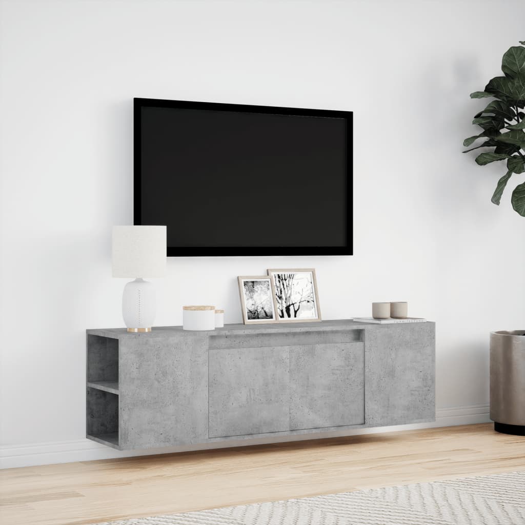 Meuble TV mural avec éclairage LED gris béton 135x31x39,5 cm