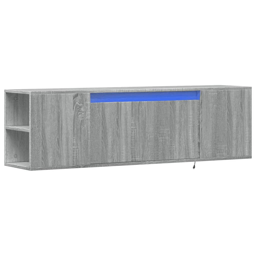 Meuble TV mural avec éclairage LED gris Sonoma 135x31x39,5 cm