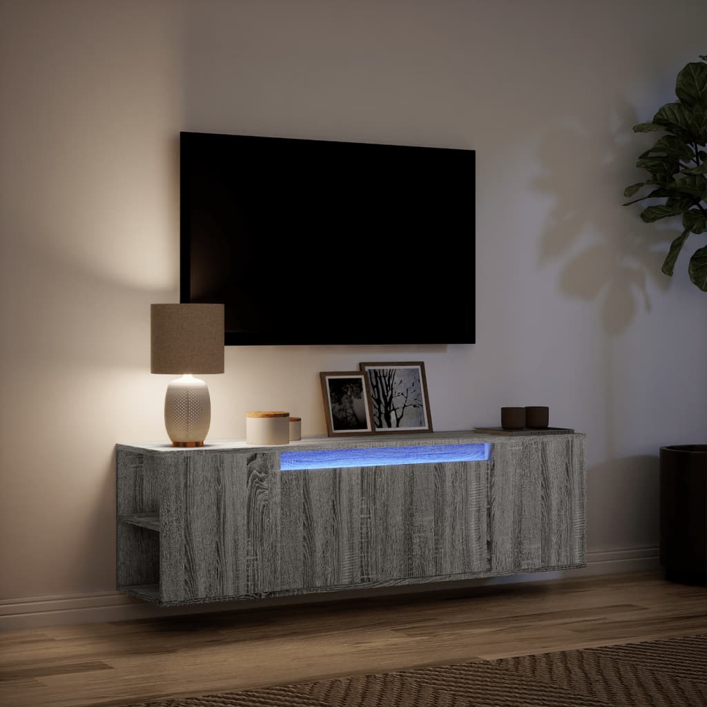 Meuble TV mural avec éclairage LED gris Sonoma 135x31x39,5 cm