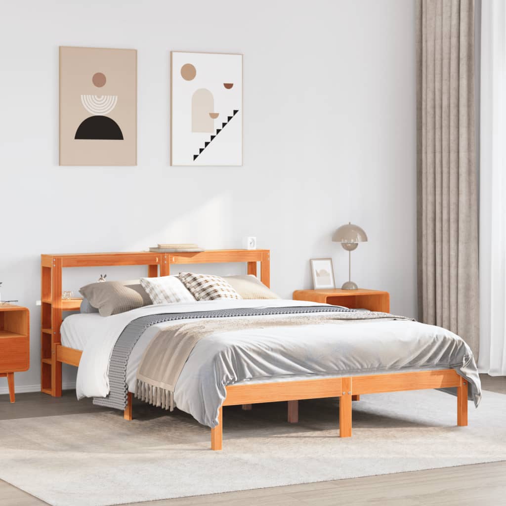 Bettgestell mit Kopfteil ohne Matratze Wachsbraun 120x200 cm