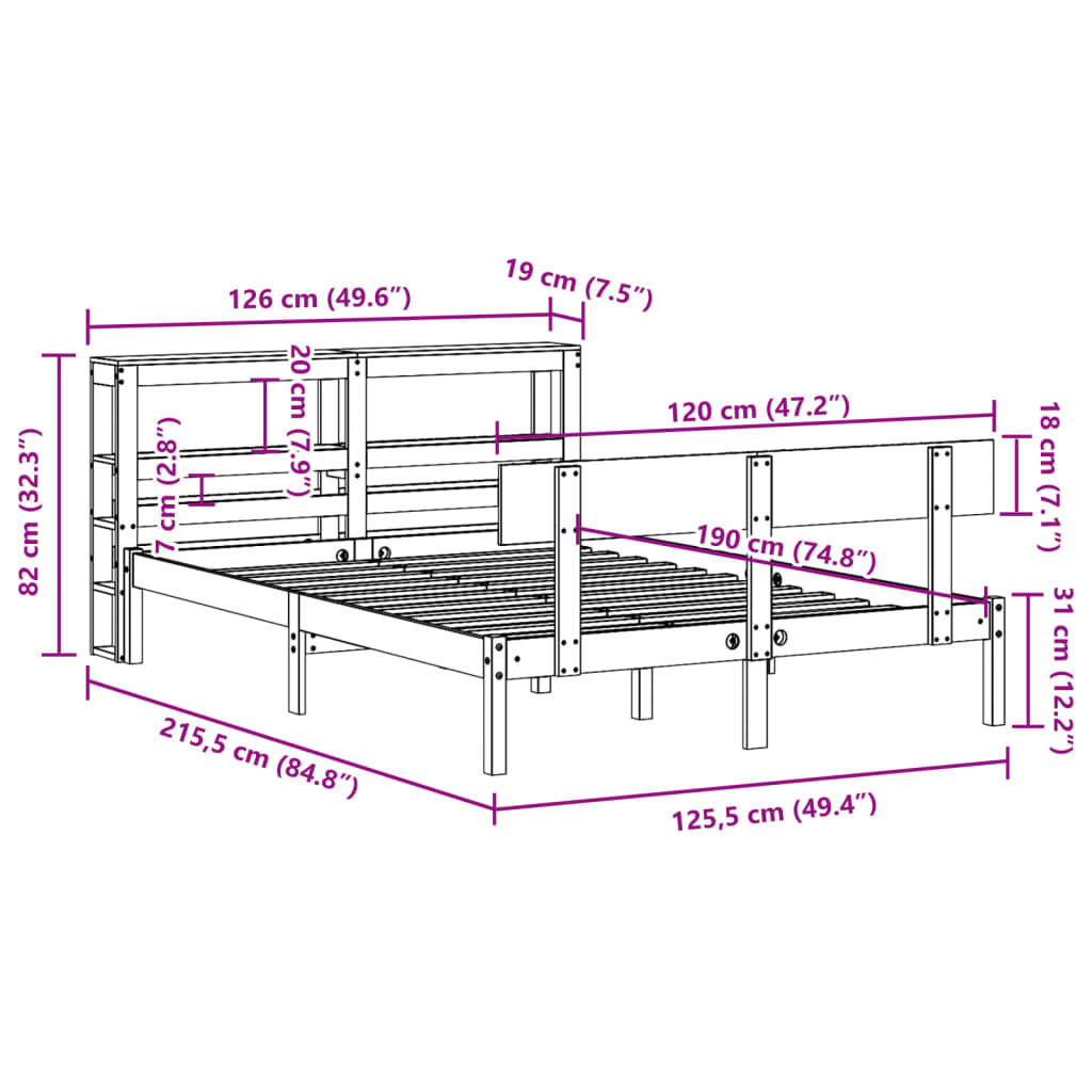 Massivholzbett ohne Matratze 120x190 cm Kiefernholz