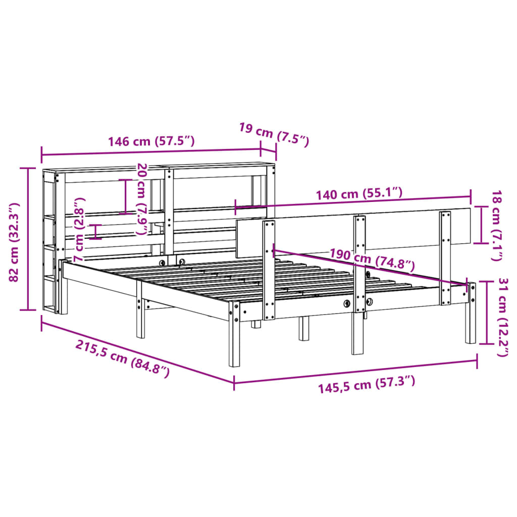 Massivholzbett ohne Matratze 140x190 cm Kiefernholz