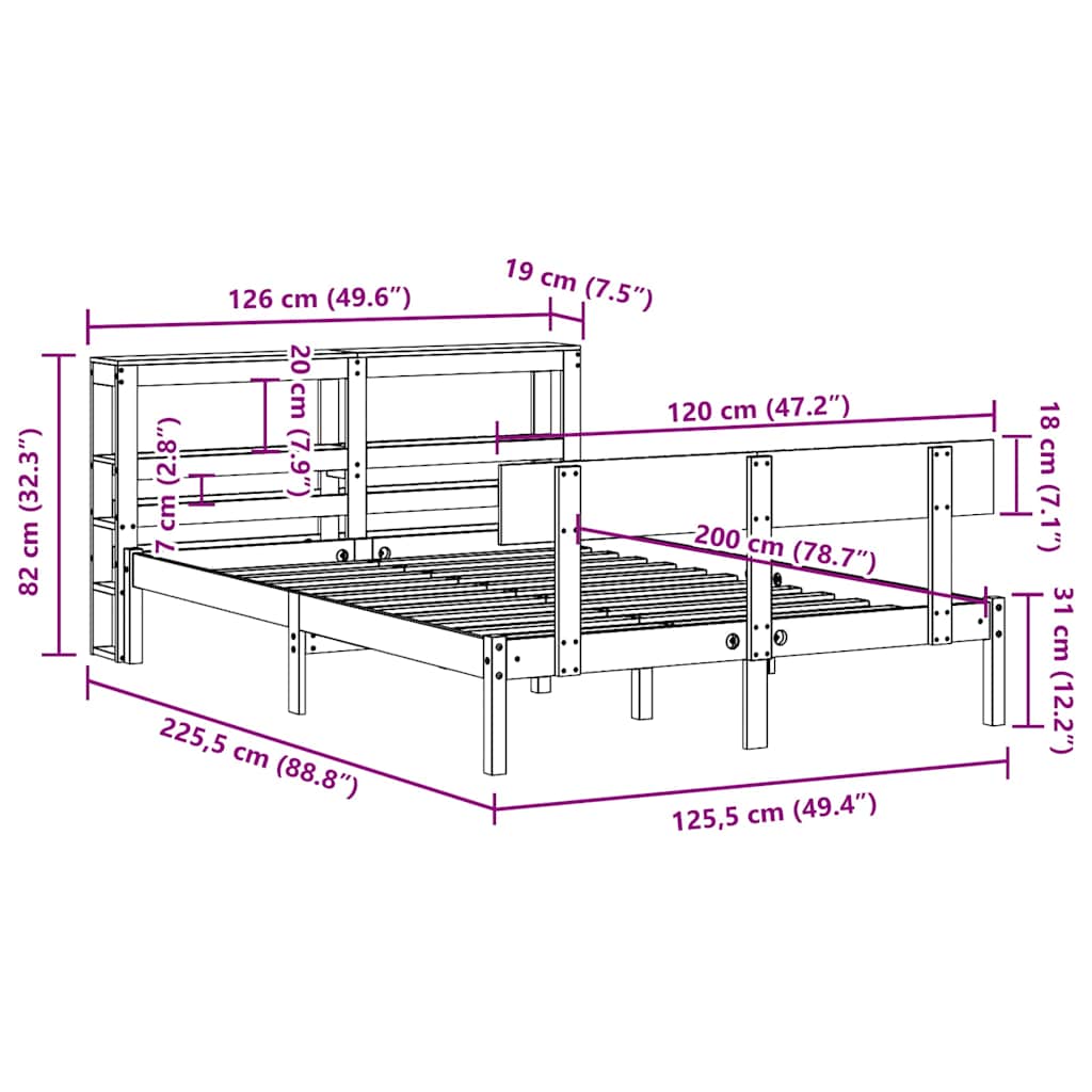 Massivholzbett ohne Matratze Weiß 120x200 cm Kiefernholz