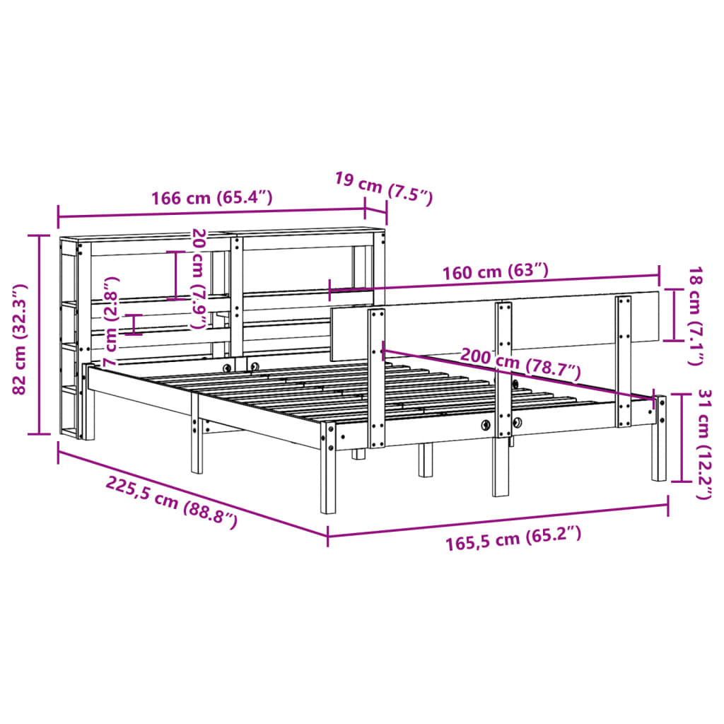 Massivholzbett ohne Matratze 160x200 cm Kiefernholz