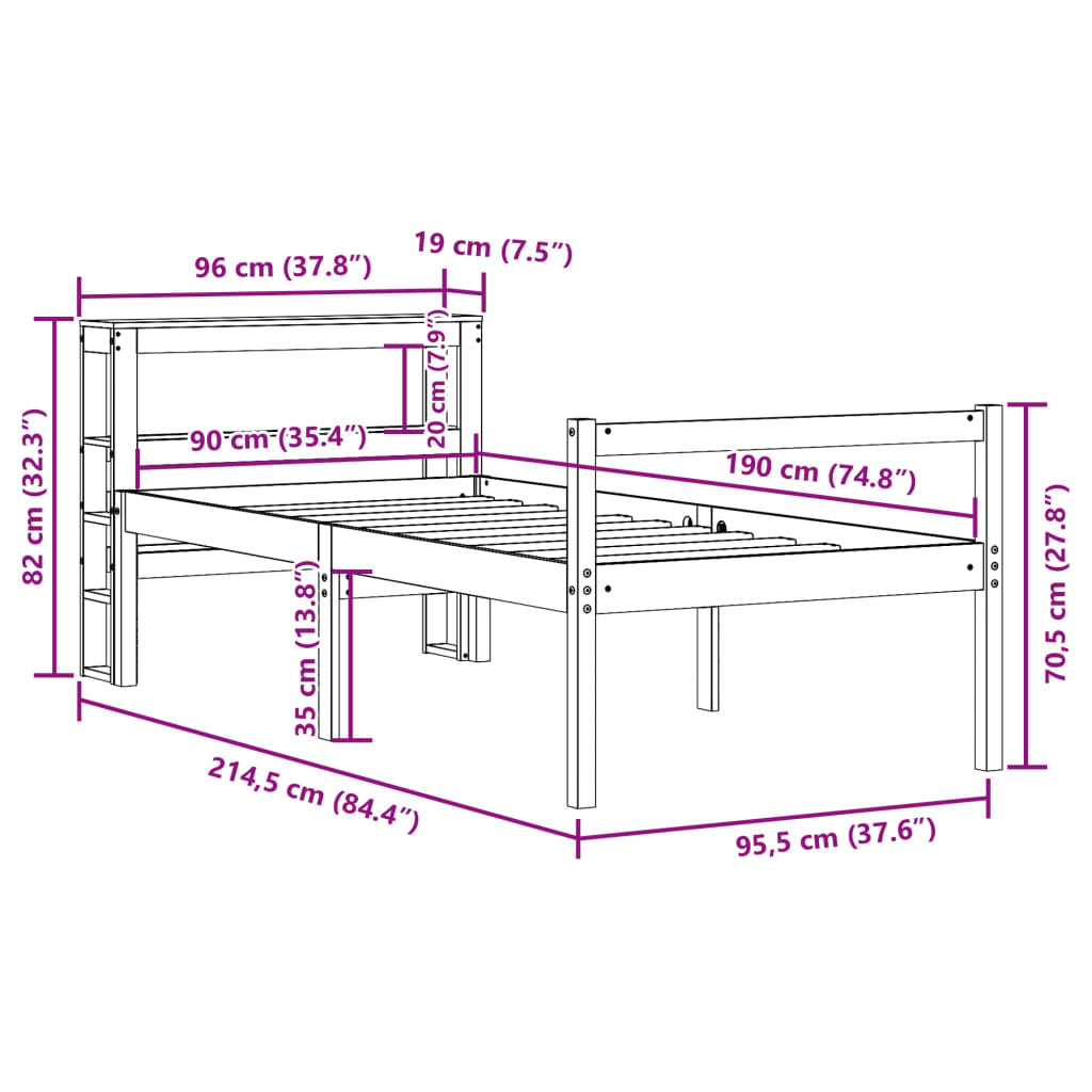 Seniorenbett mit Kopfteil ohne Matratze 90x190 cm