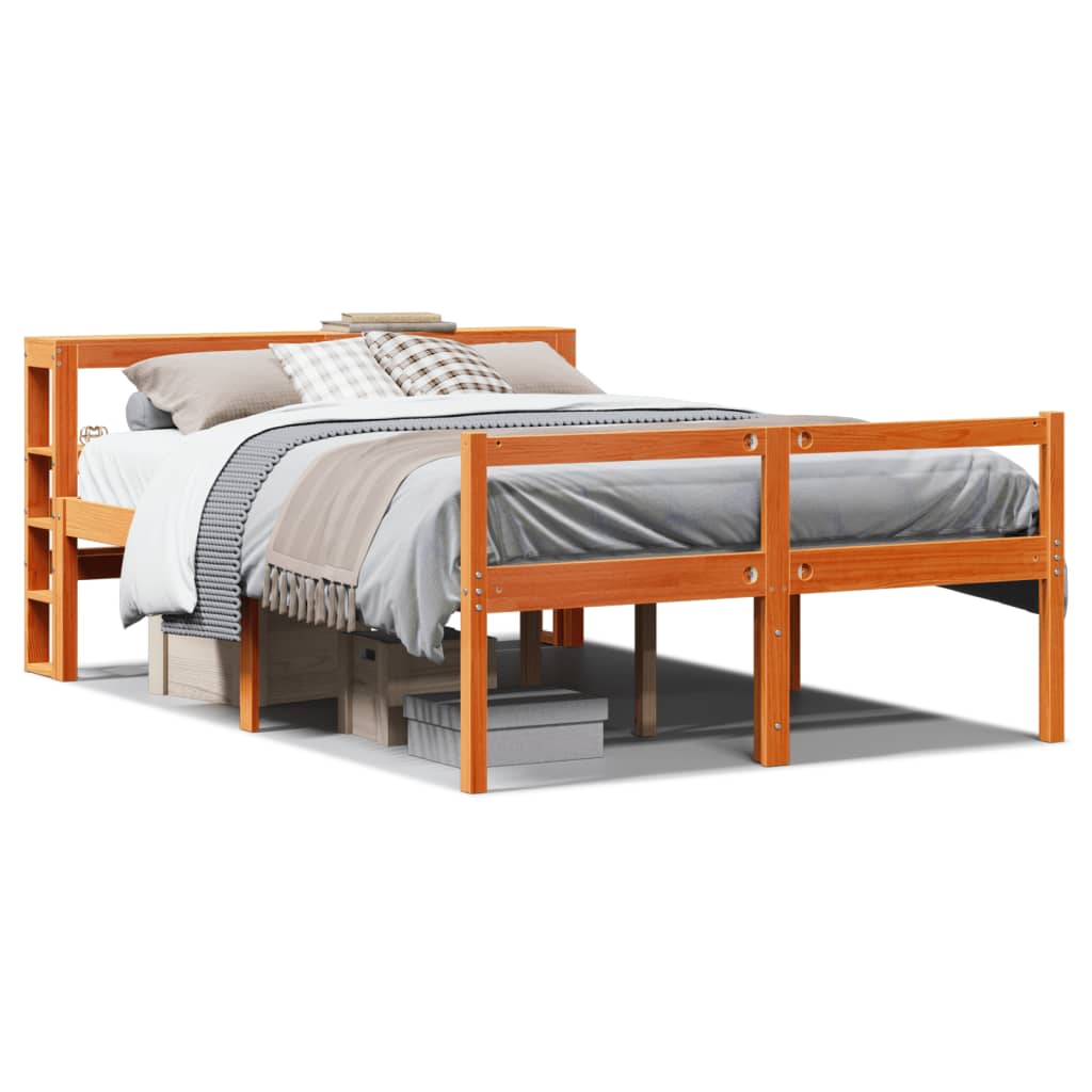 Bettgestell mit Kopfteil ohne Matratze Wachsbraun 120x190 cm
