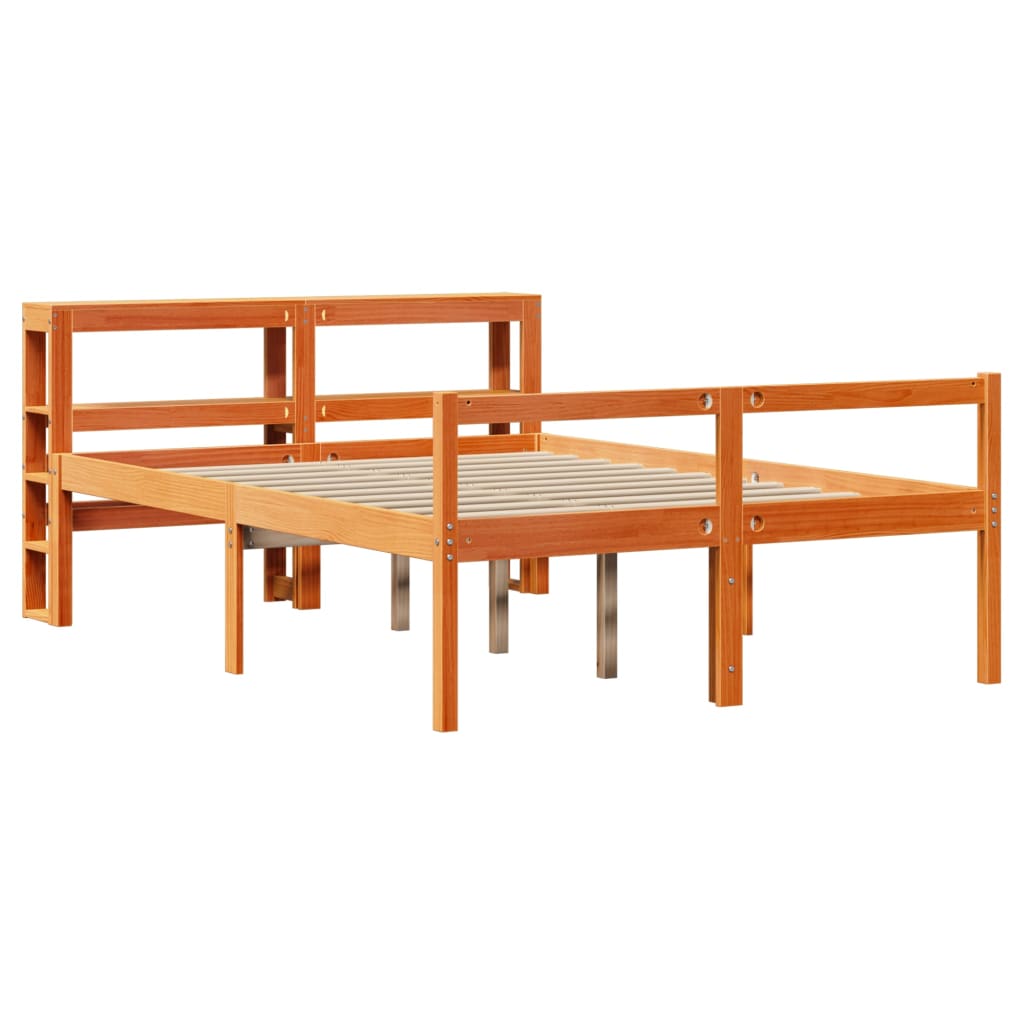 Bettgestell mit Kopfteil ohne Matratze Wachsbraun 120x190 cm