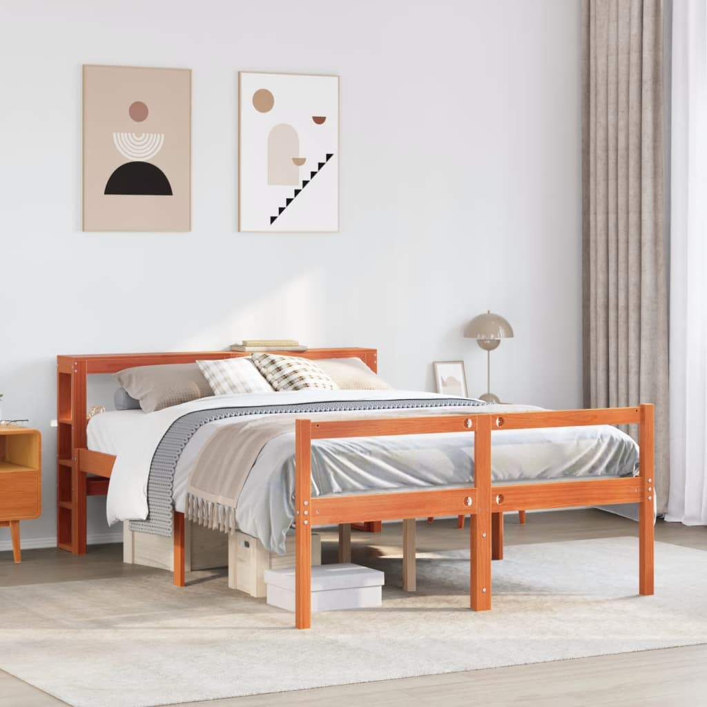 Bettgestell mit Kopfteil ohne Matratze Wachsbraun 120x200 cm