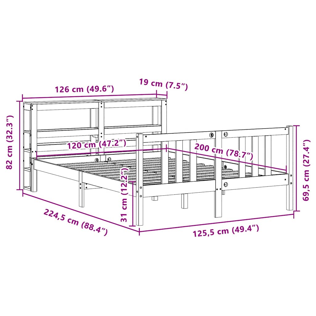 Bettgestell mit Kopfteil ohne Matratze 120x200 cm