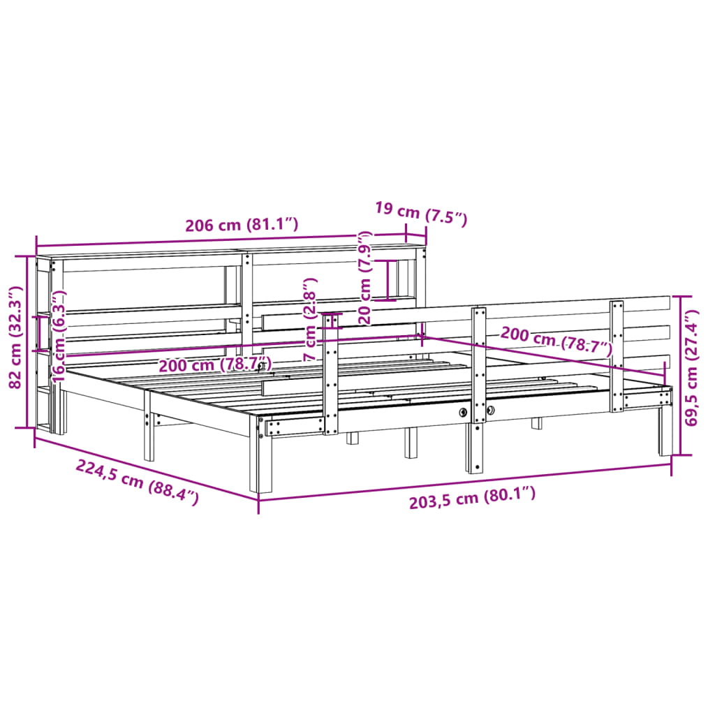 Bettgestell mit Kopfteil ohne Matratze Weiß 200x200 cm
