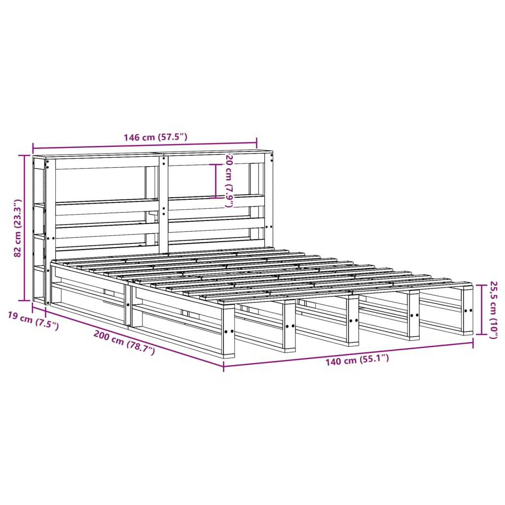 Massivholzbett ohne Matratze 140x200 cm Kiefernholz