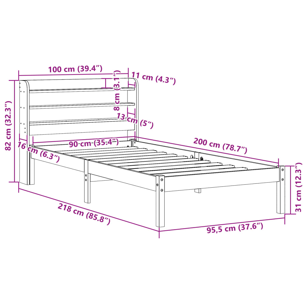 Massivholzbett ohne Matratze Weiß 90x200 cm Kiefernholz