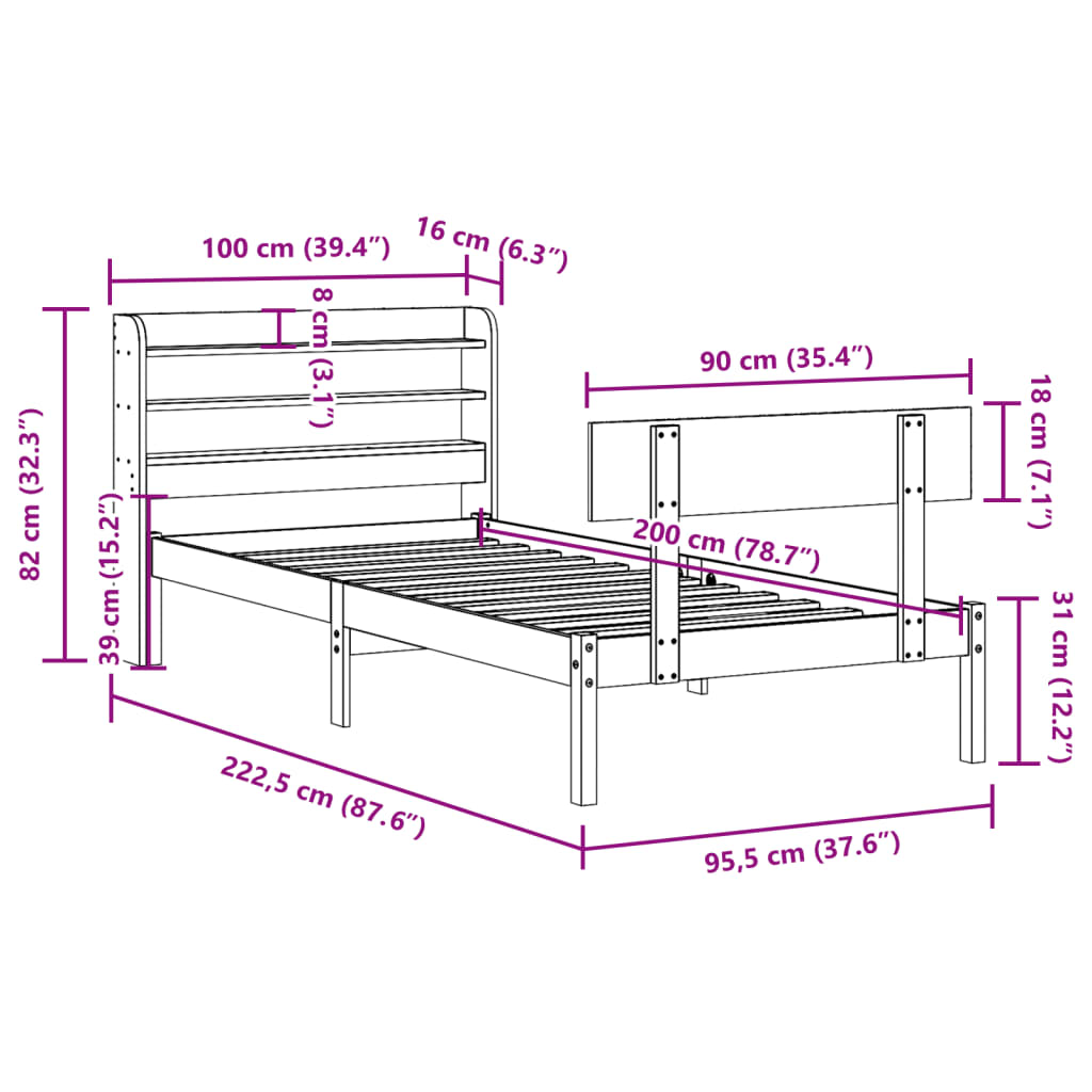 Massivholzbett ohne Matratze Weiß 90x200 cm Kiefernholz
