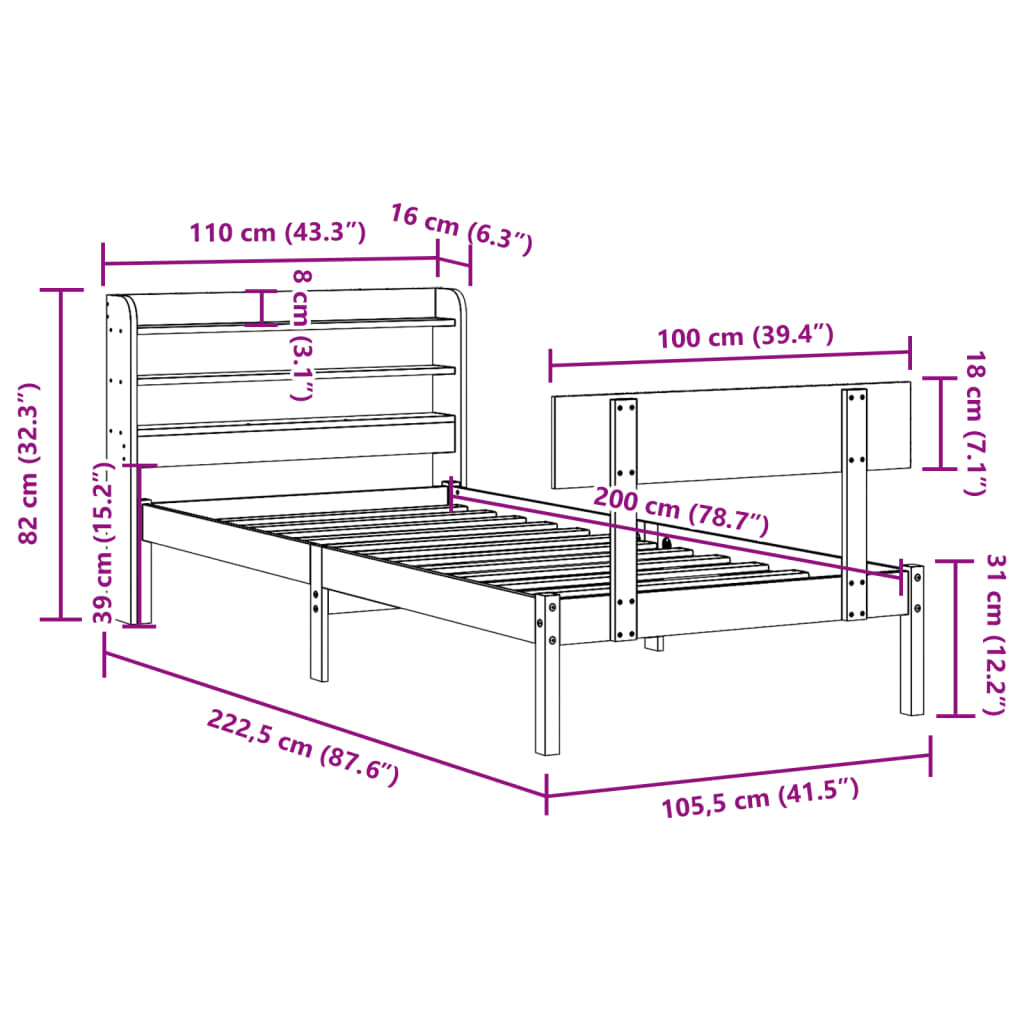 Massivholzbett ohne Matratze Weiß 100x200 cm Kiefernholz