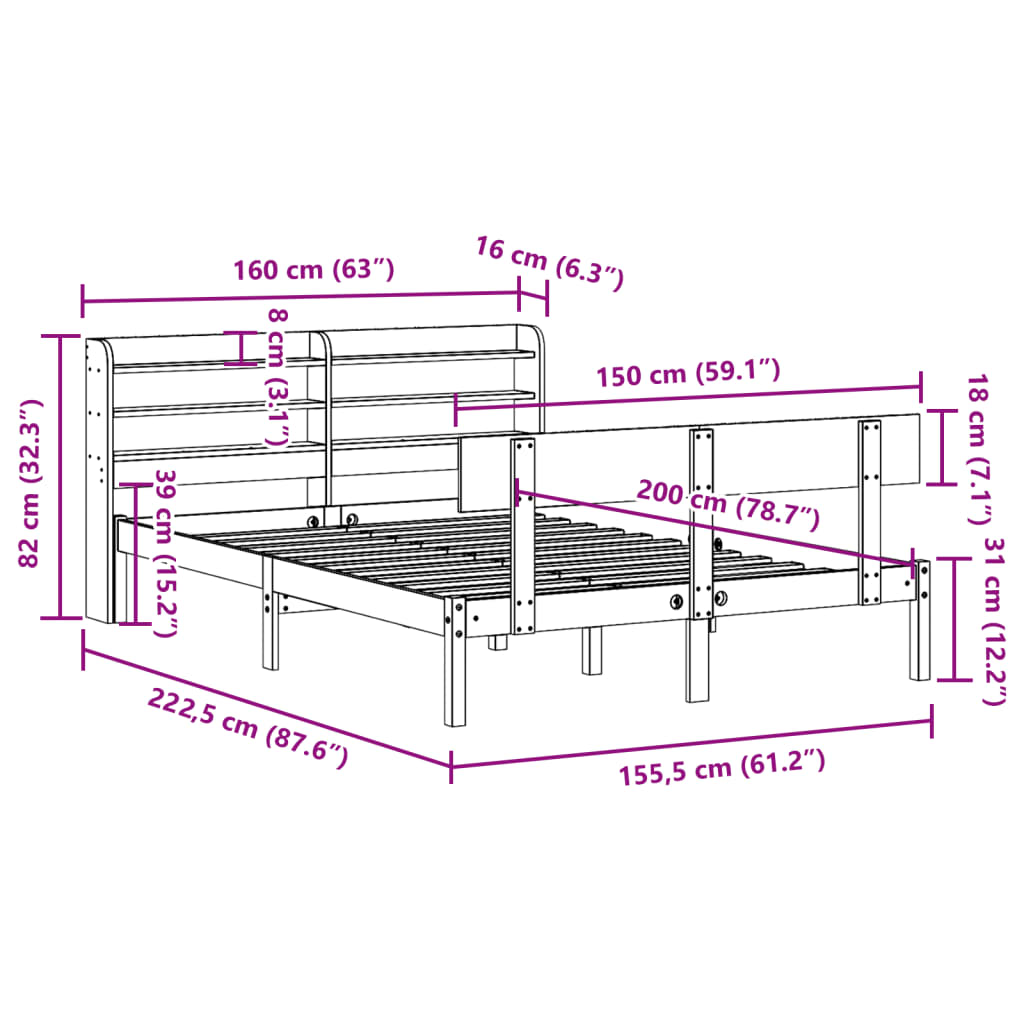 Massivholzbett ohne Matratze 150x200 cm Kiefernholz